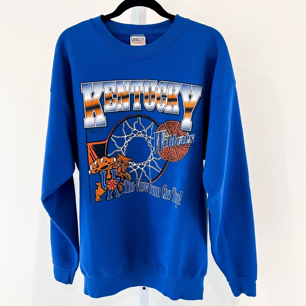 Vintage Kentucky Wildcats UK Blue Graphic Crewneck Oversized Sweatshirt Mens XL